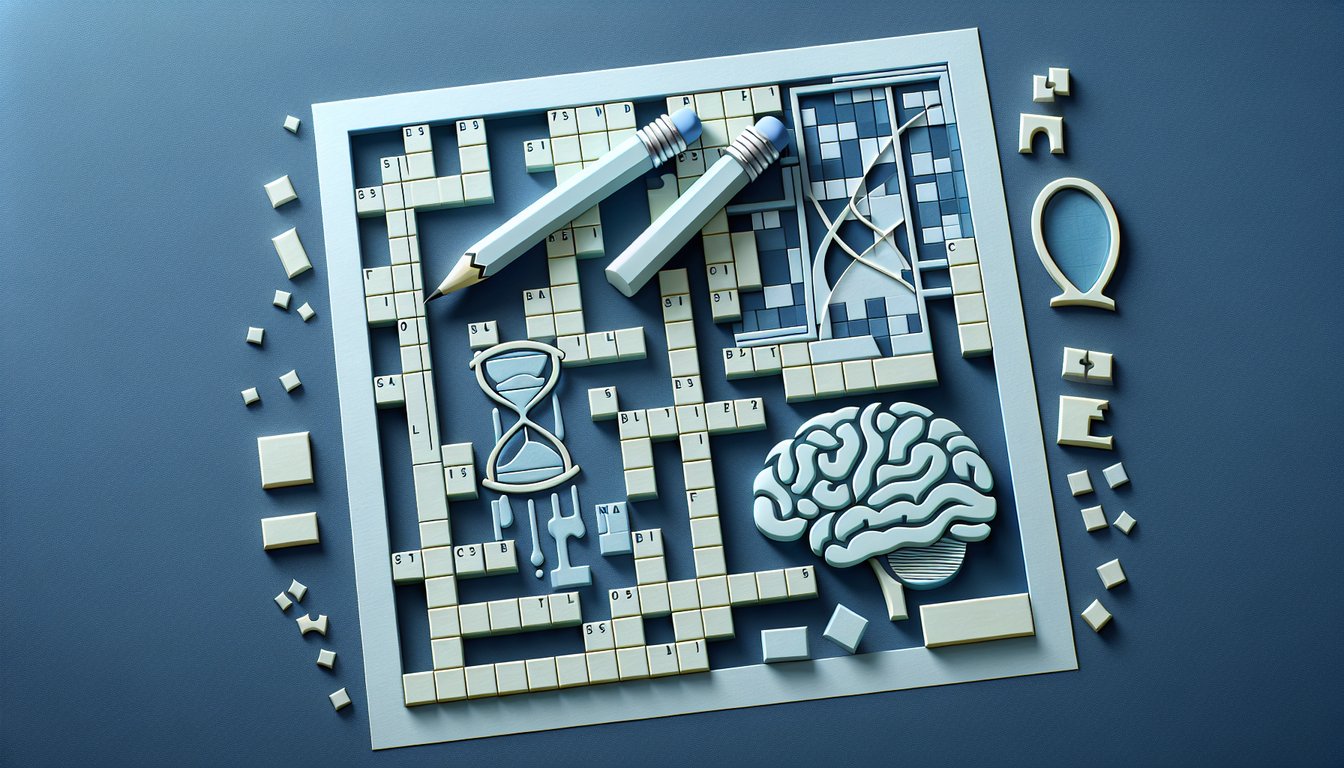 Paper art crossword puzzle grid with letters and blank squares on dark blue background inviting word skills quiz challenge