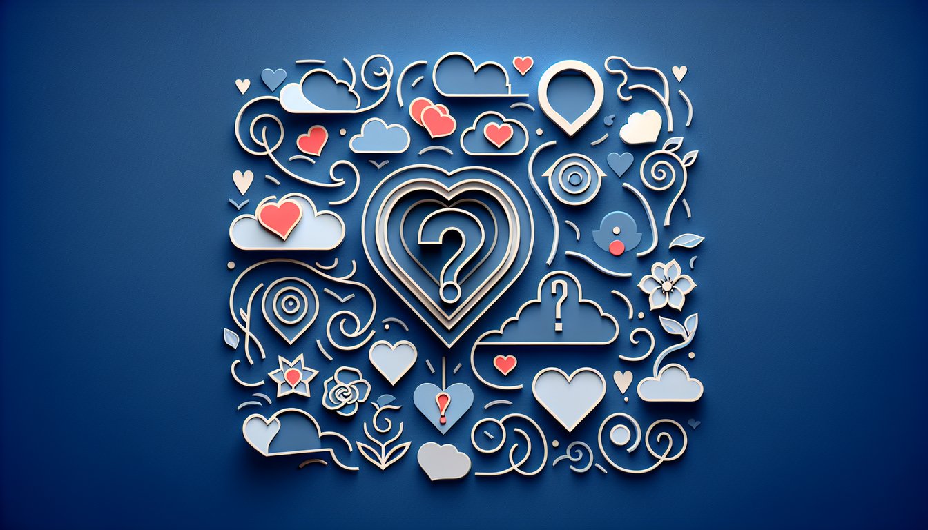 Paper art illustration for Is He Interested in Me quiz on a dark blue background