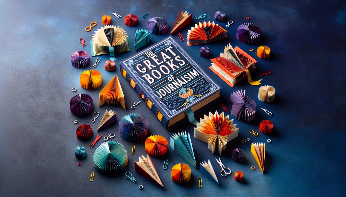 3D voxel art depicting the Great Books of Journalism course material.