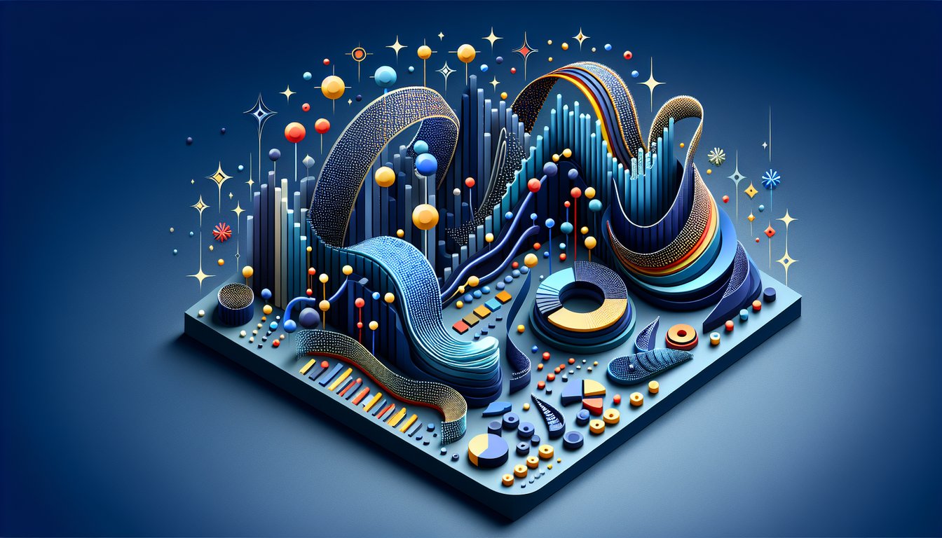 Paper cut art style quiz illustration with statics chapter 1 title sampling data types icons on dark blue background