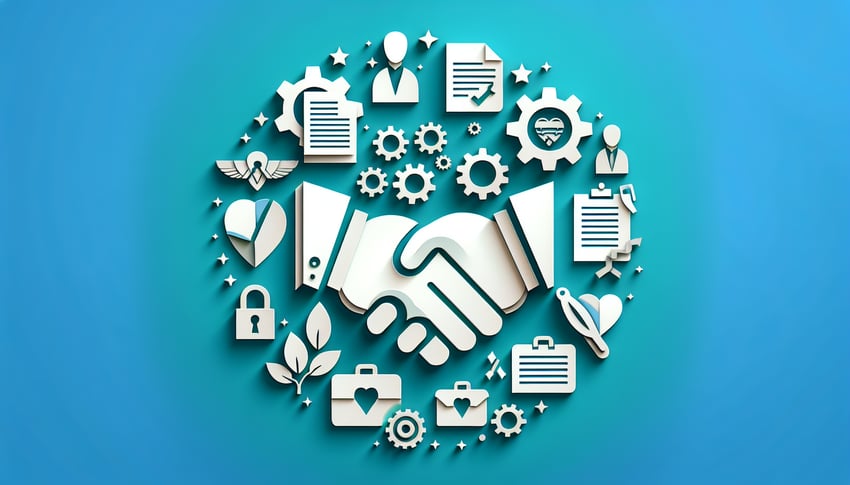 Paper art quiz design on teal background for HIPAA security privacy business associate contracts admin simplification