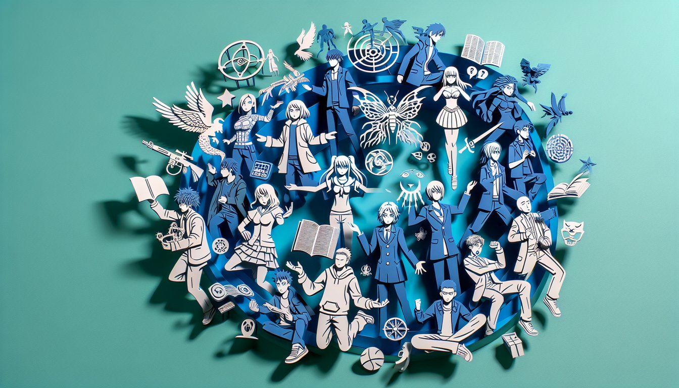 Paper art manga scene on teal background features quiz prompt to discover your manga personality type.