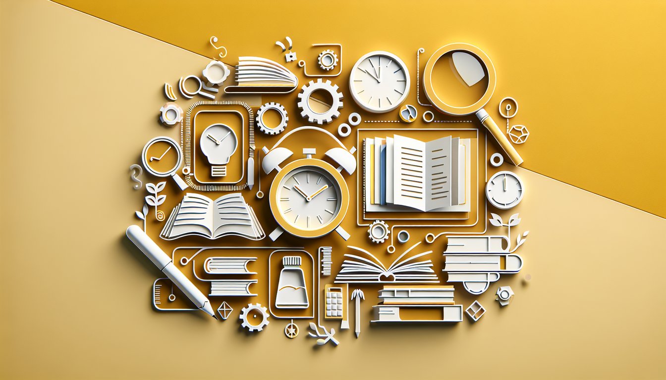 Paper cutout clock checklist pencils on golden yellow background evoke procrastination quiz study habits productivity