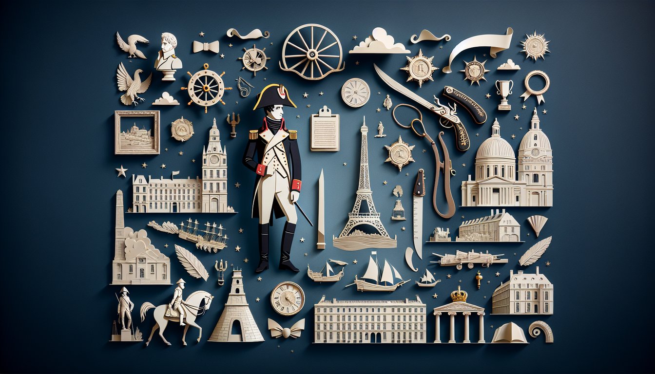 Colorful paper art promoting Age of Napoleon trivia quiz for high school history students.