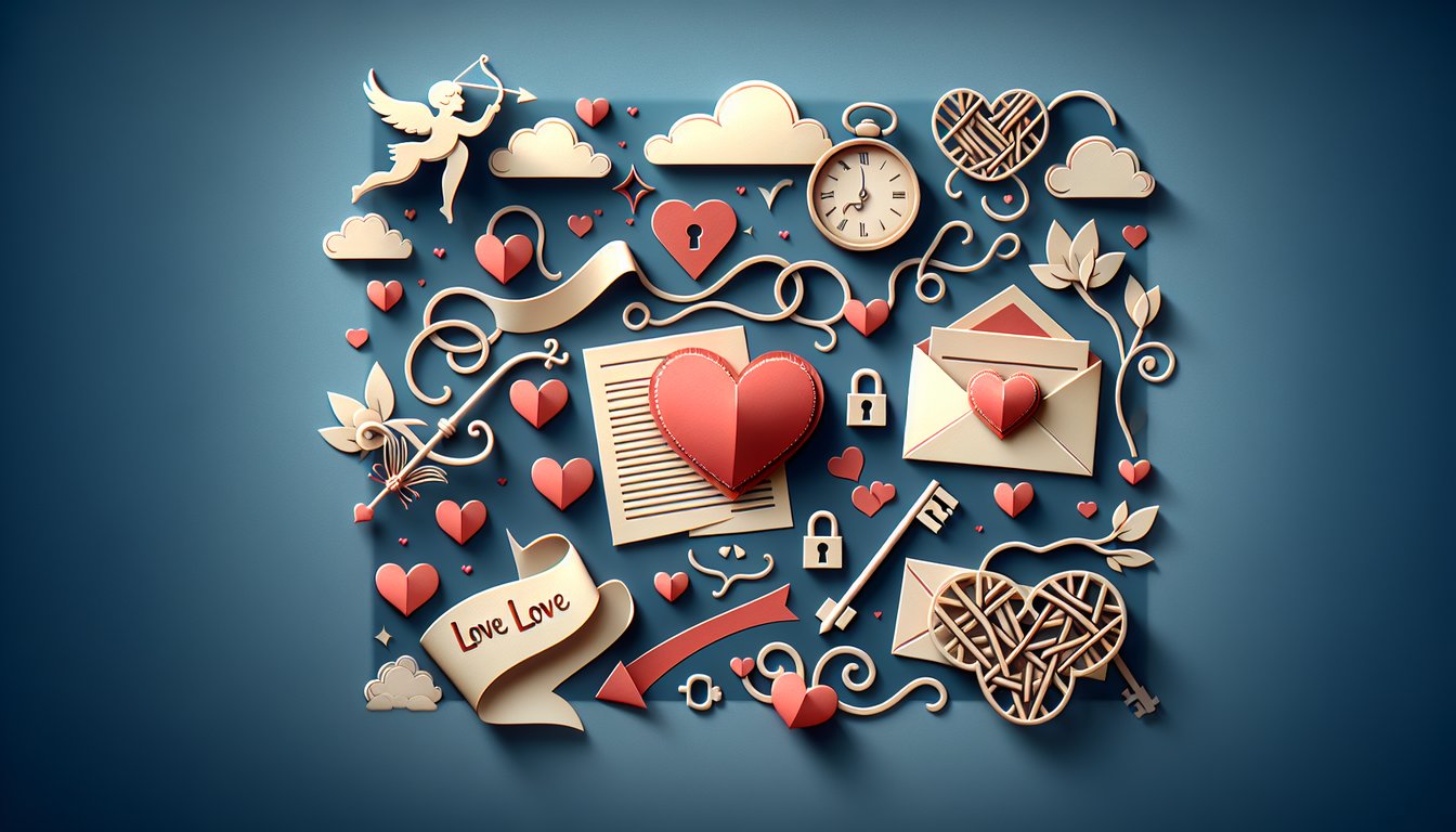 Paper art illustration for Love at First Match Quiz revealing true loves initial on dark blue background.