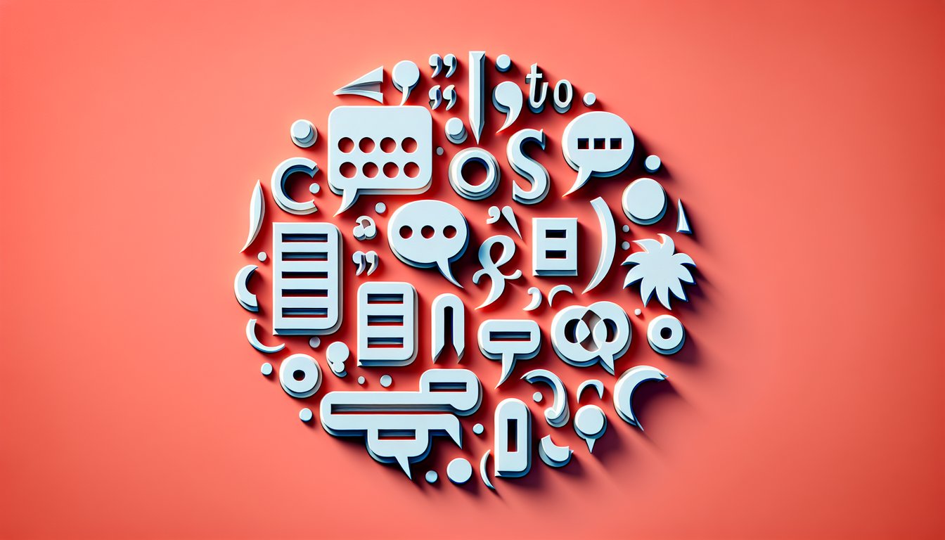 Paper art with punctuation marks and text layers on coral background for titles punctuation quiz
