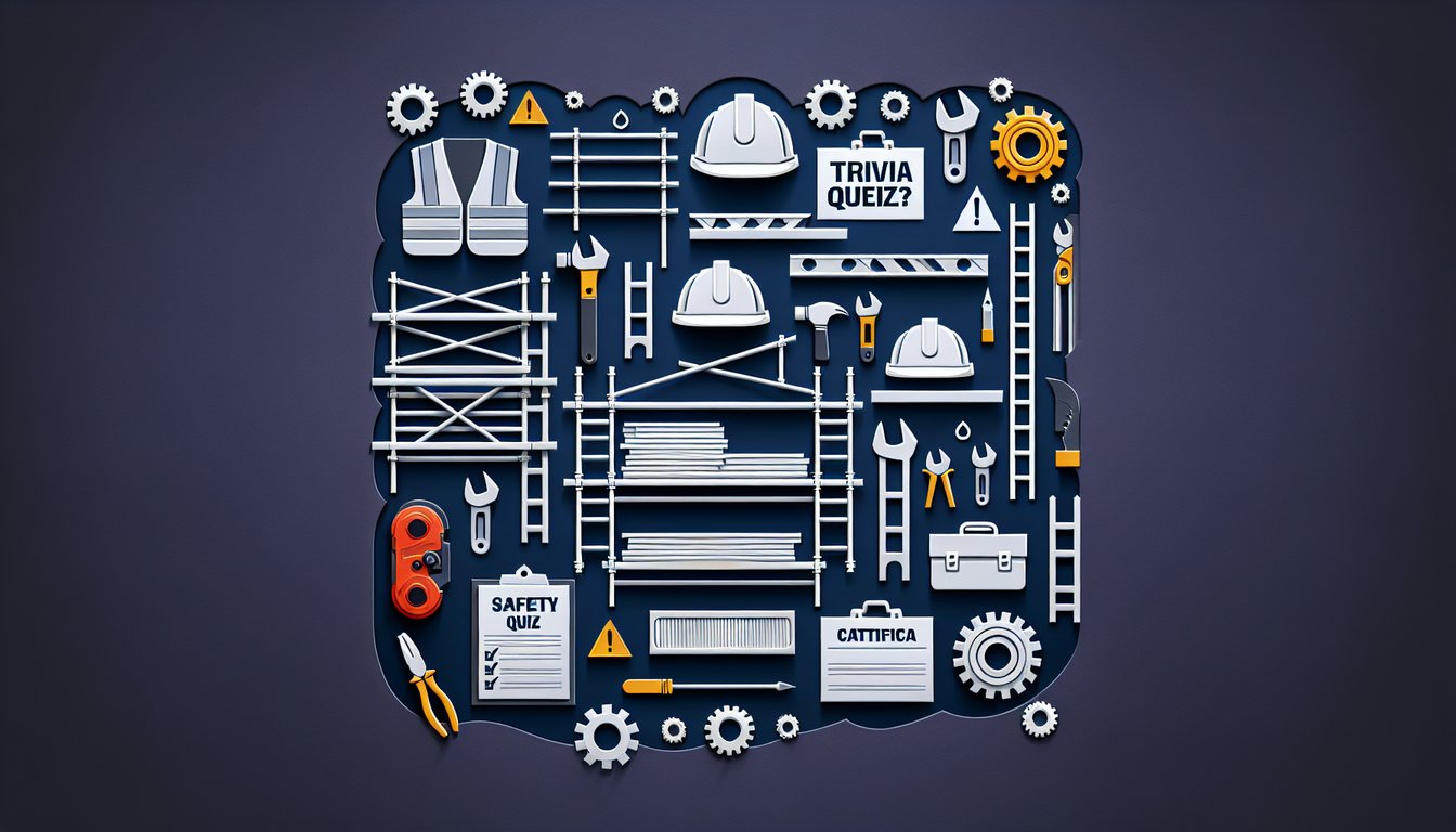 Colorful paper art depicting a scaffolding safety certification quiz.