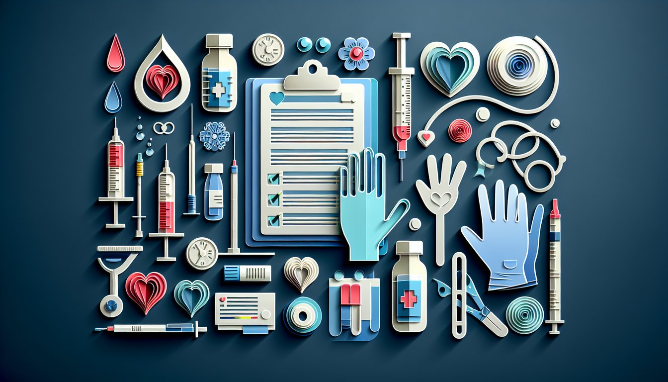 Paper art illustration showing blood vials quiz sheet and pen on dark blue background for NCCT phlebotomy exam prep.