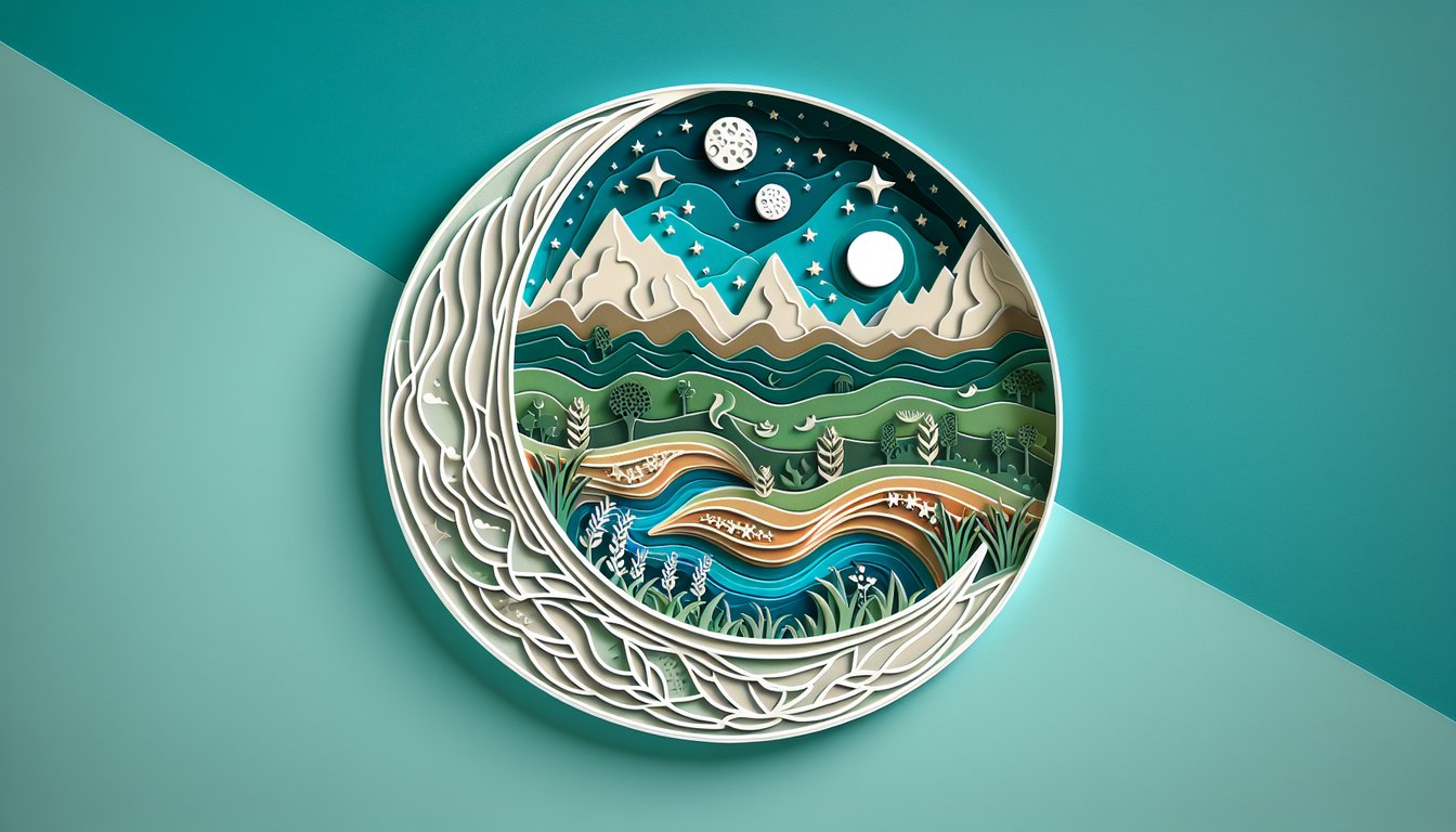 Paper art illustration featuring stylized map with ancient rivers and wheat motifs and quiz prompt on teal background