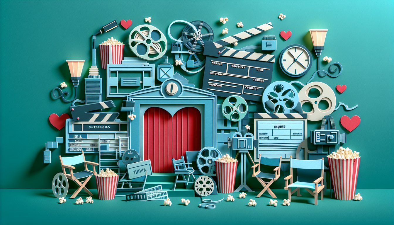 Paper art illustration of movie icons question mark speech bubbles on teal background promoting Pretty Woman trivia quiz