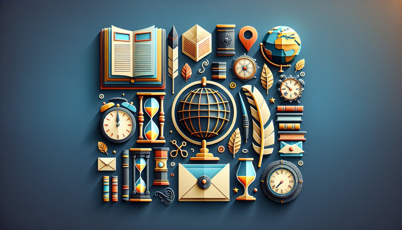 Colorful paper art depicting elements of Epic History Quest trivia game