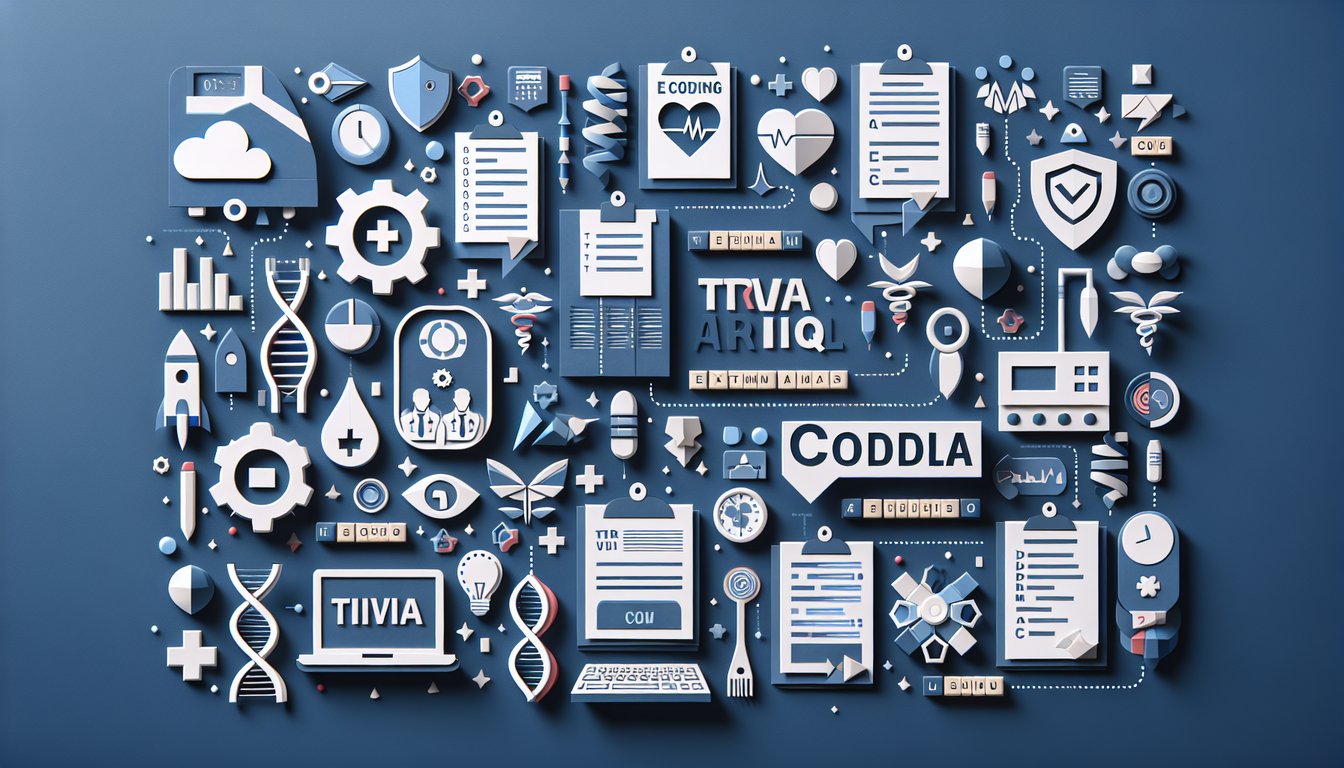 Paper art illustrating the ICD-10 Coding Challenge trivia quiz for healthcare coding students.
