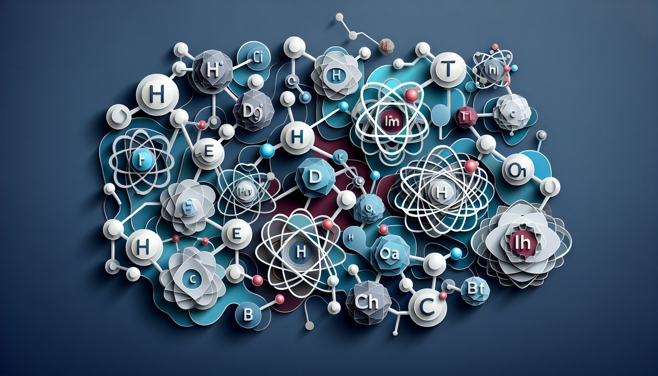 Paper art periodic table with element symbols and names on dark blue background quiz challenge