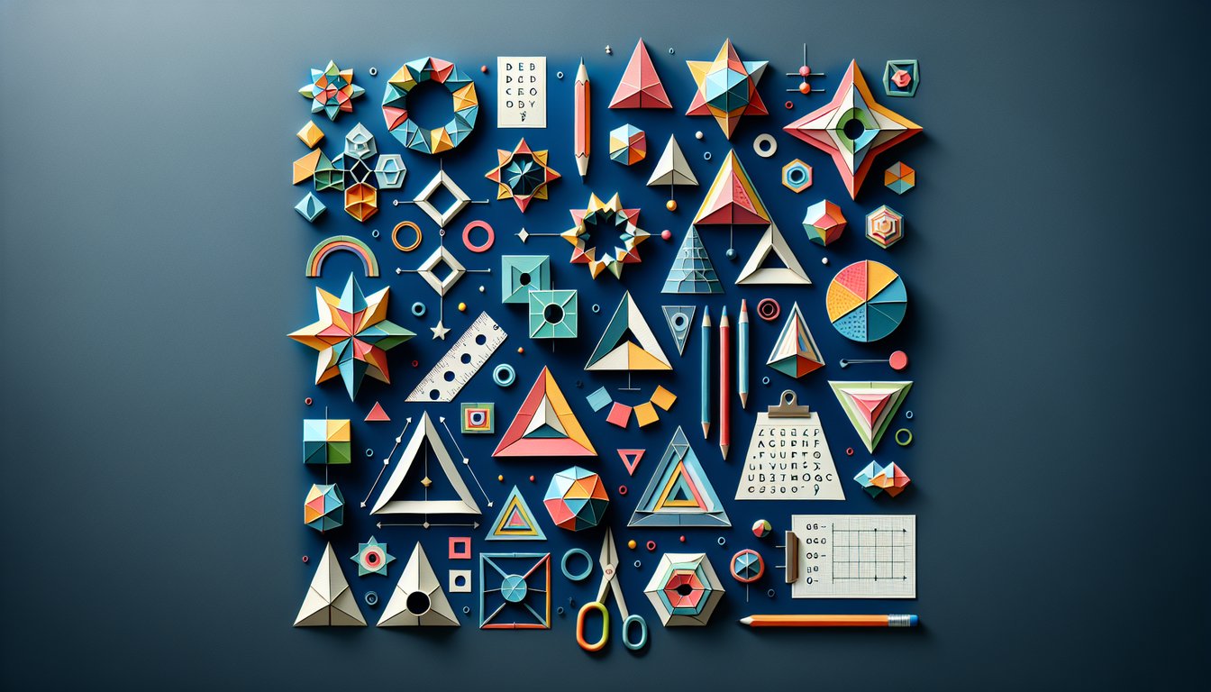 Colorful paper art promoting a 6th-grade geometry trivia quiz.