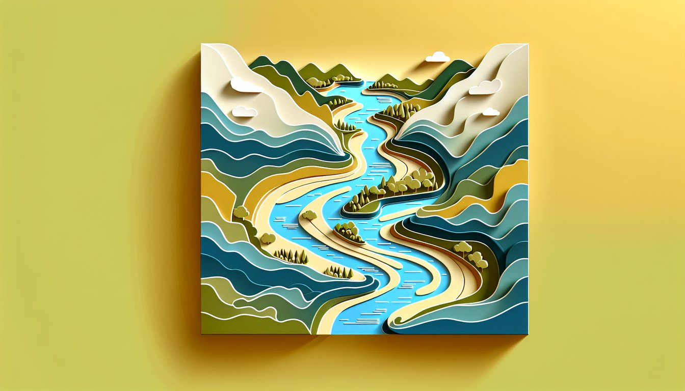 Paper-art style map highlighting Asian rivers on golden yellow background for quiz on bodies of water Xi Jiang Yalu Jiang
