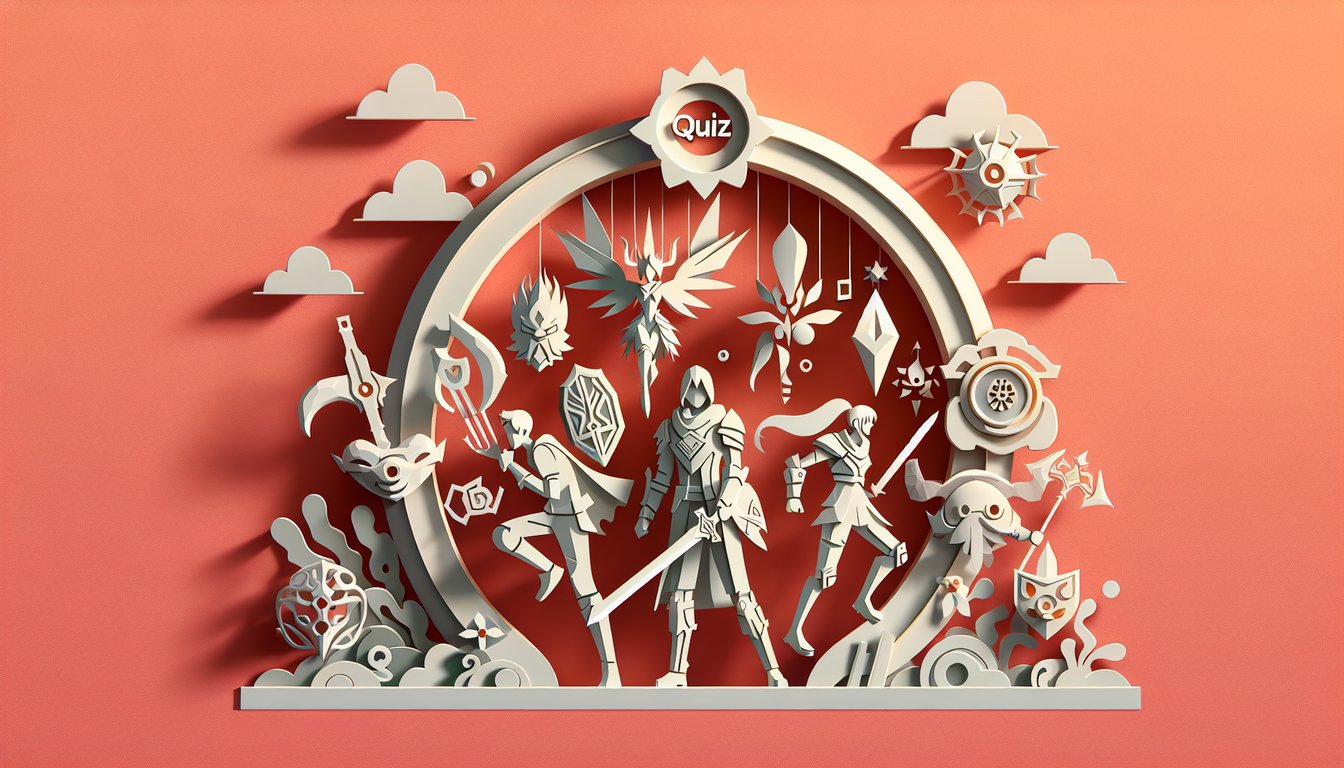 Paper art scene of Hollow Knight characters and masks on coral background for hero match quiz