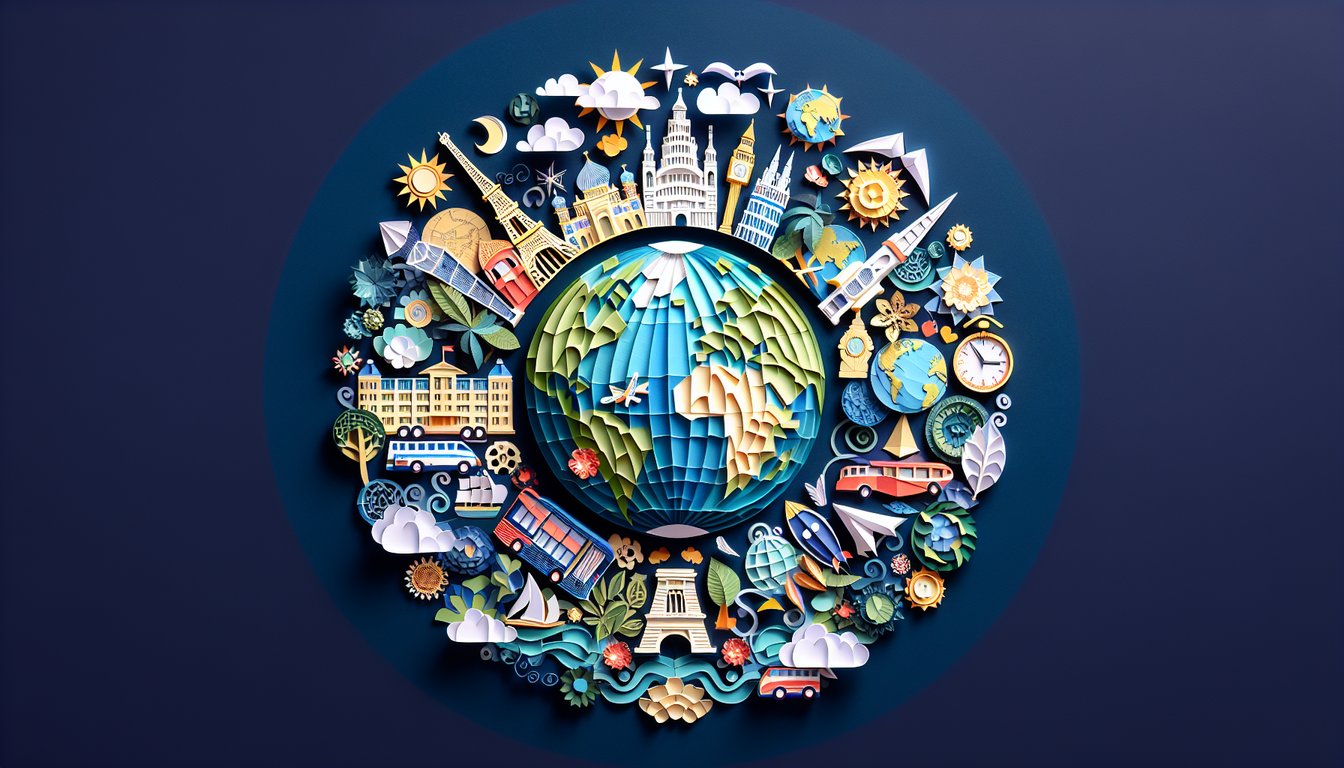 Colorful paper art promoting Capital Countdown, a geography quiz for middle school students.