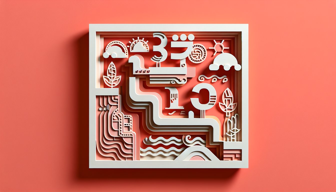 Paper cut style coral background featuring Spanish numbers quiz from one to one hundred with layered paper shapes