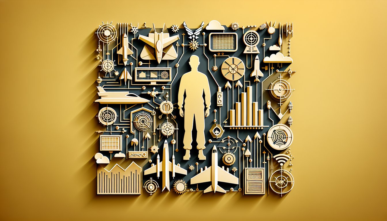 Paper art illustration electronics components and AFI 36-2201 3DX5X CDC practice quiz text on golden yellow background