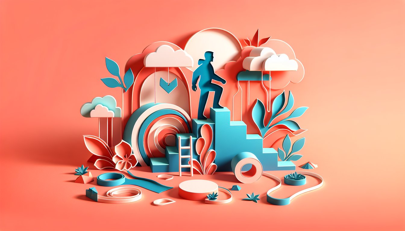 Paper art illustration for a dating readiness quiz on a coral background.