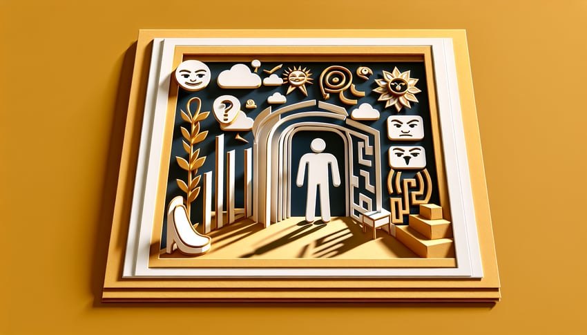 Paper art illustration for intimidation level personality quiz on a golden yellow background.
