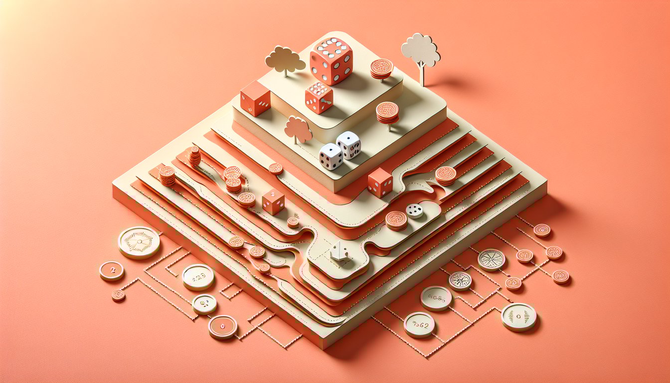 Paper art illustration of quiz scene on coral background with calculator numbers shapes and counting principle symbols