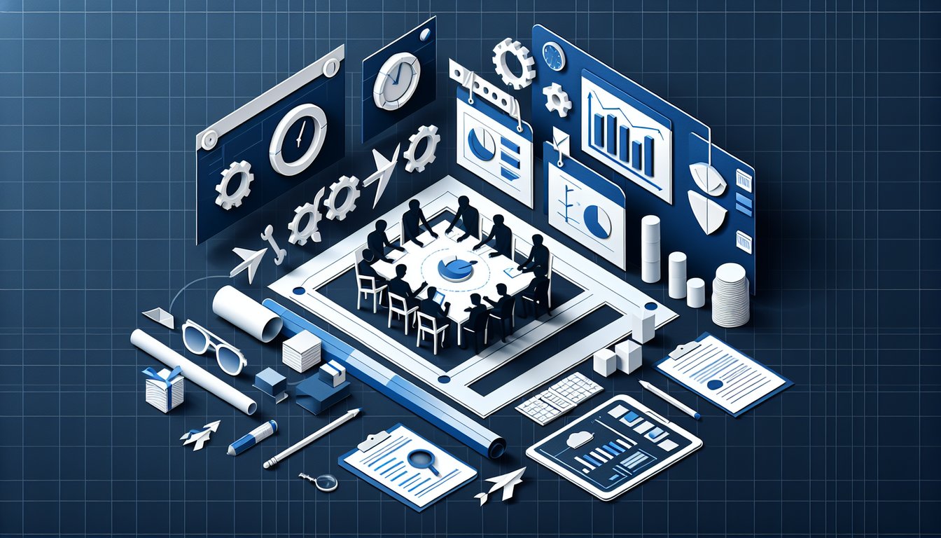 3D voxel art illustrating the concept of Project Management course.
