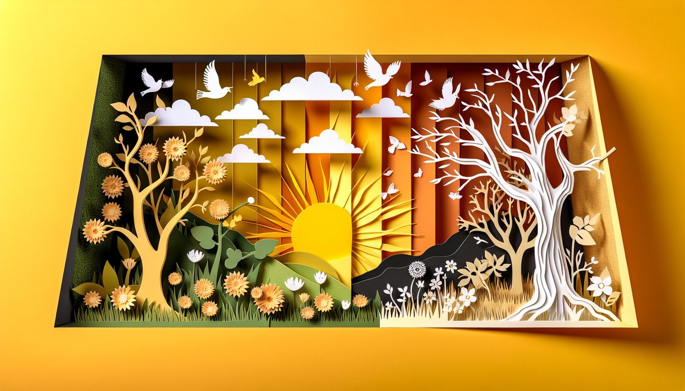 Paper art illustration life and death symbols free death quiz title on golden yellow background