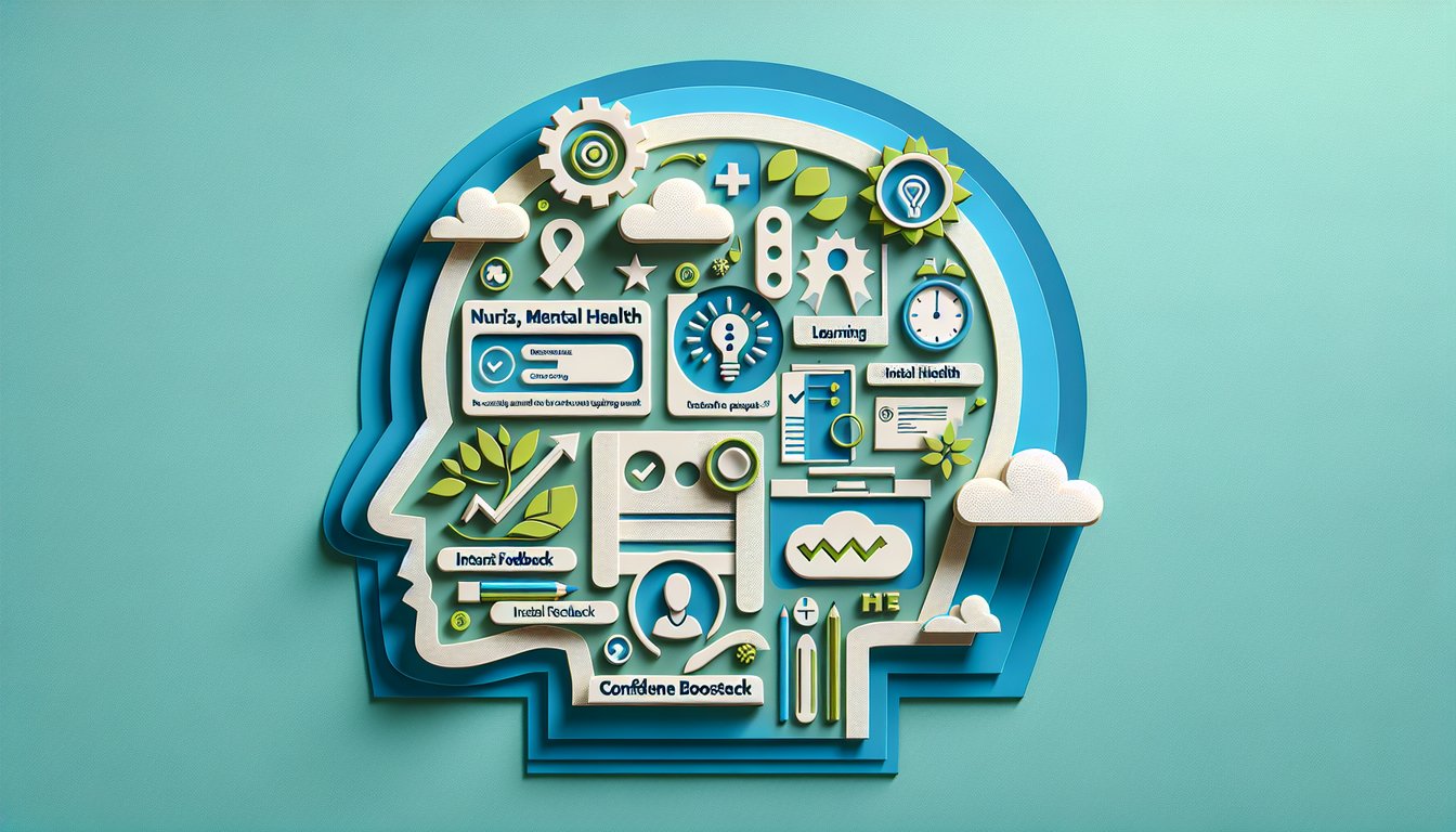 Paper art illustration for RN Mental Health Final Quiz on a teal background