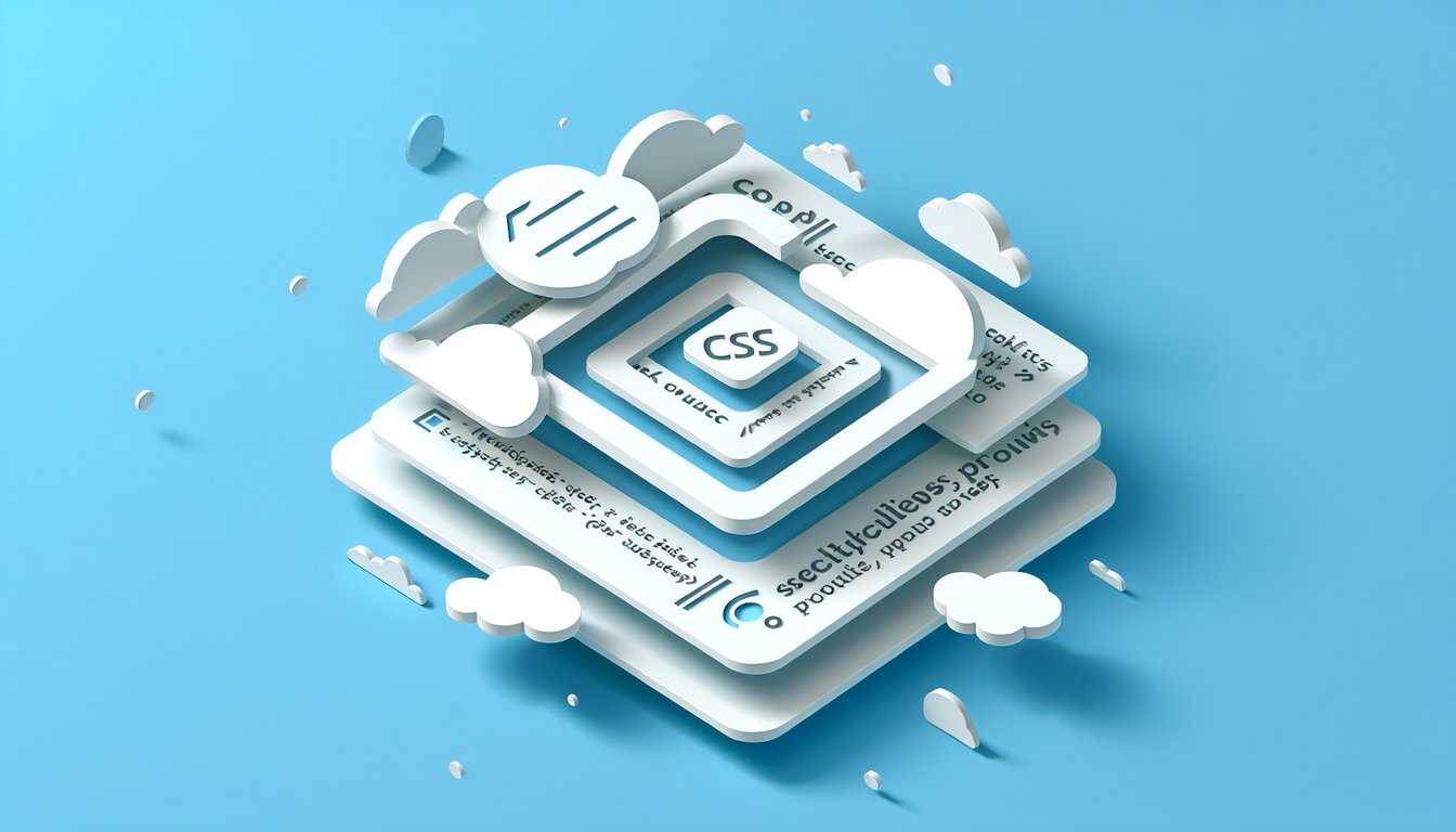 paper art illustration showing CSS code cards pencils ruler and quiz title on sky blue background