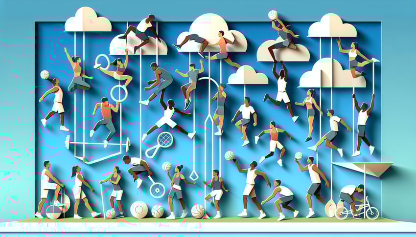 paper art athlete running leaping balancing showcasing agility balance coordination for fitness quiz on sky blue background