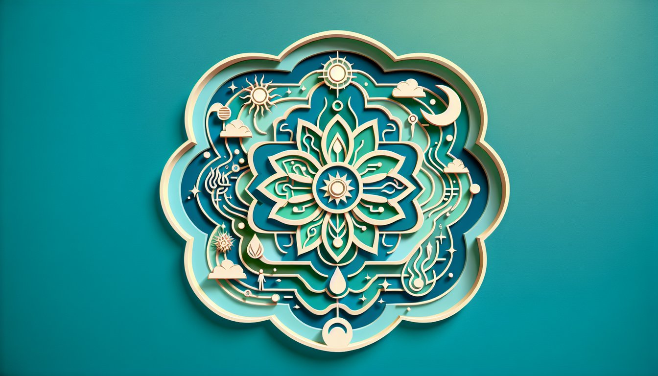 Paper art illustration for spiritual temperament quiz on teal background