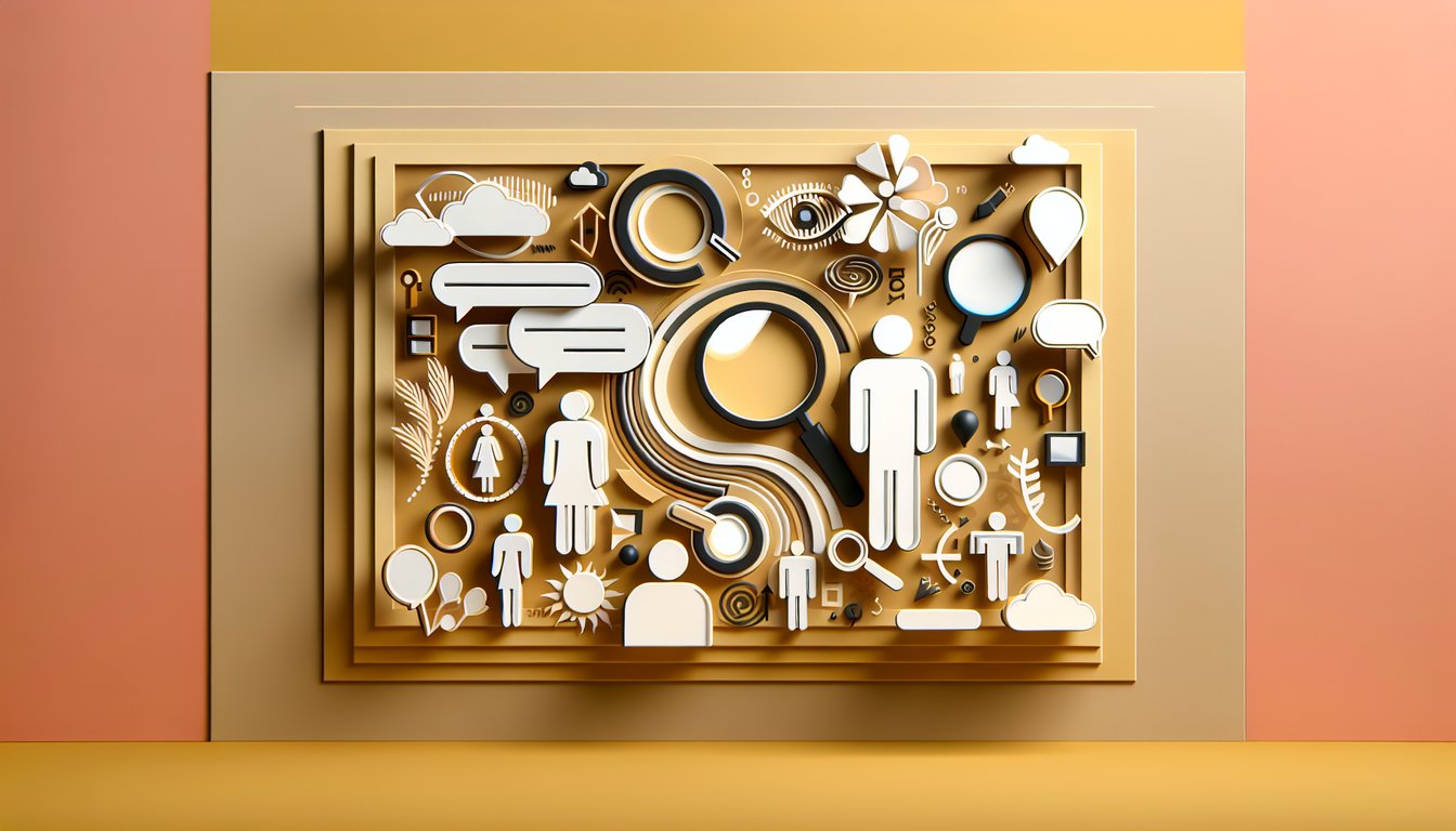 Paper art illustration for pronouns quiz on golden yellow background