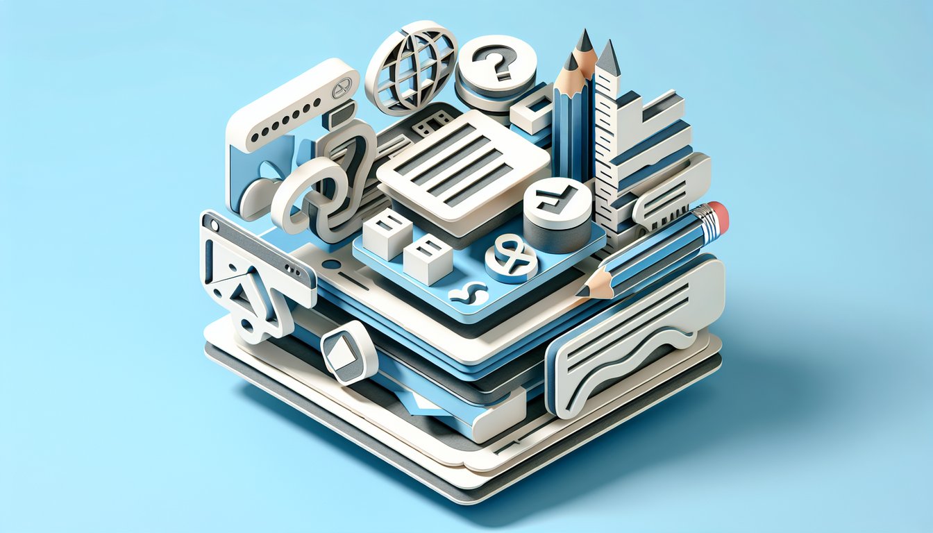 Paper art illustration of HTML tags code snippet certificate badge and quiz icon on sky blue background
