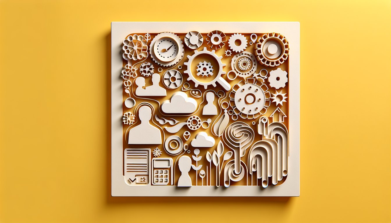 Paper art brain puzzle and checkmarks on golden yellow background for a free employment IQ quiz