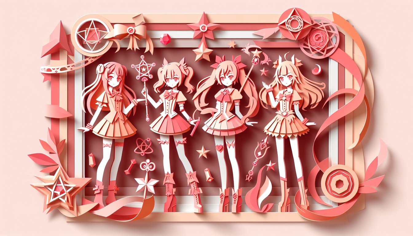 Paper cutout illustration of Sailor Moon Amazoness Quartet on coral background free personality quiz invitation