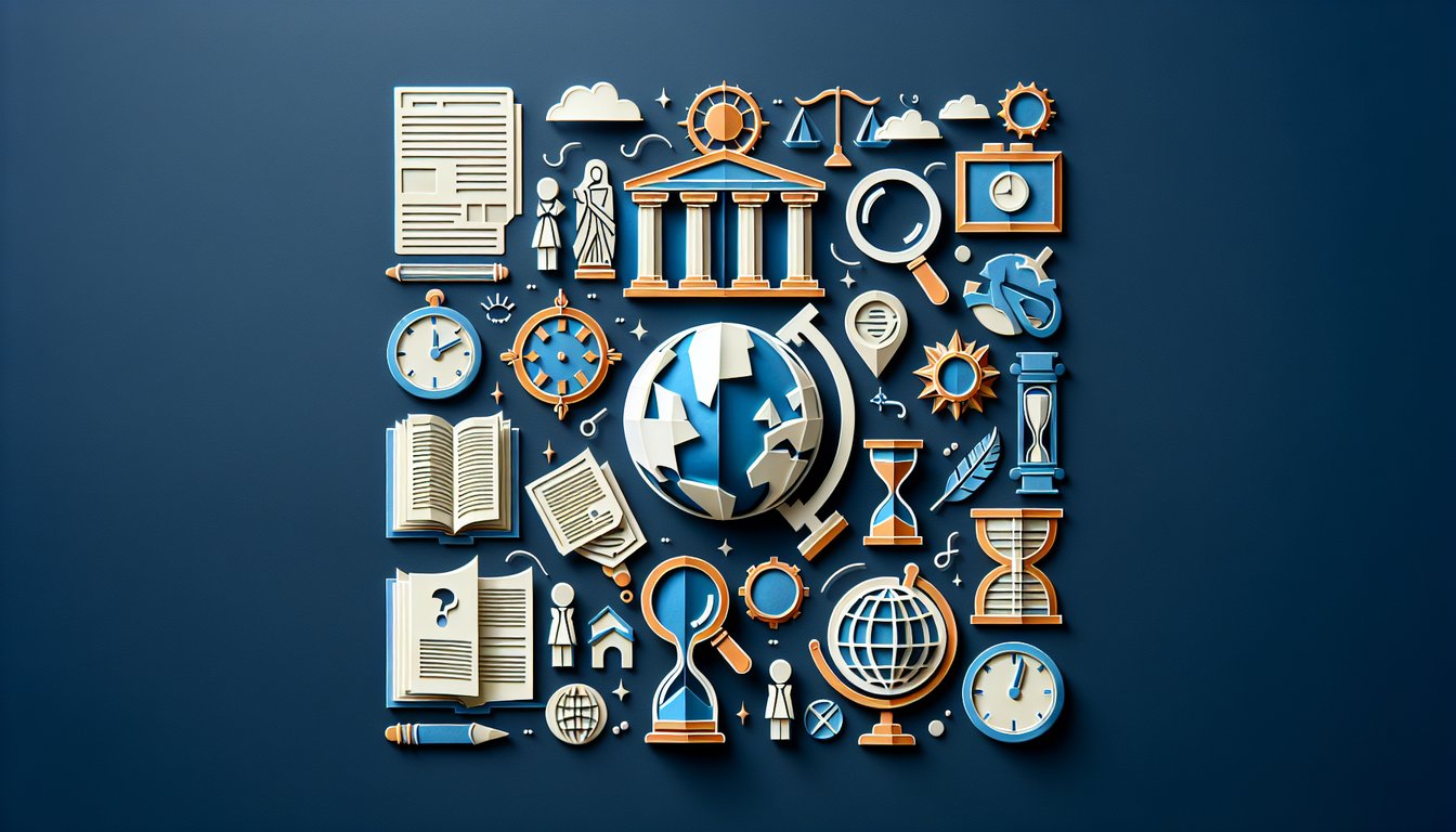Colorful paper art depicting elements related to a History Trivia Quiz.