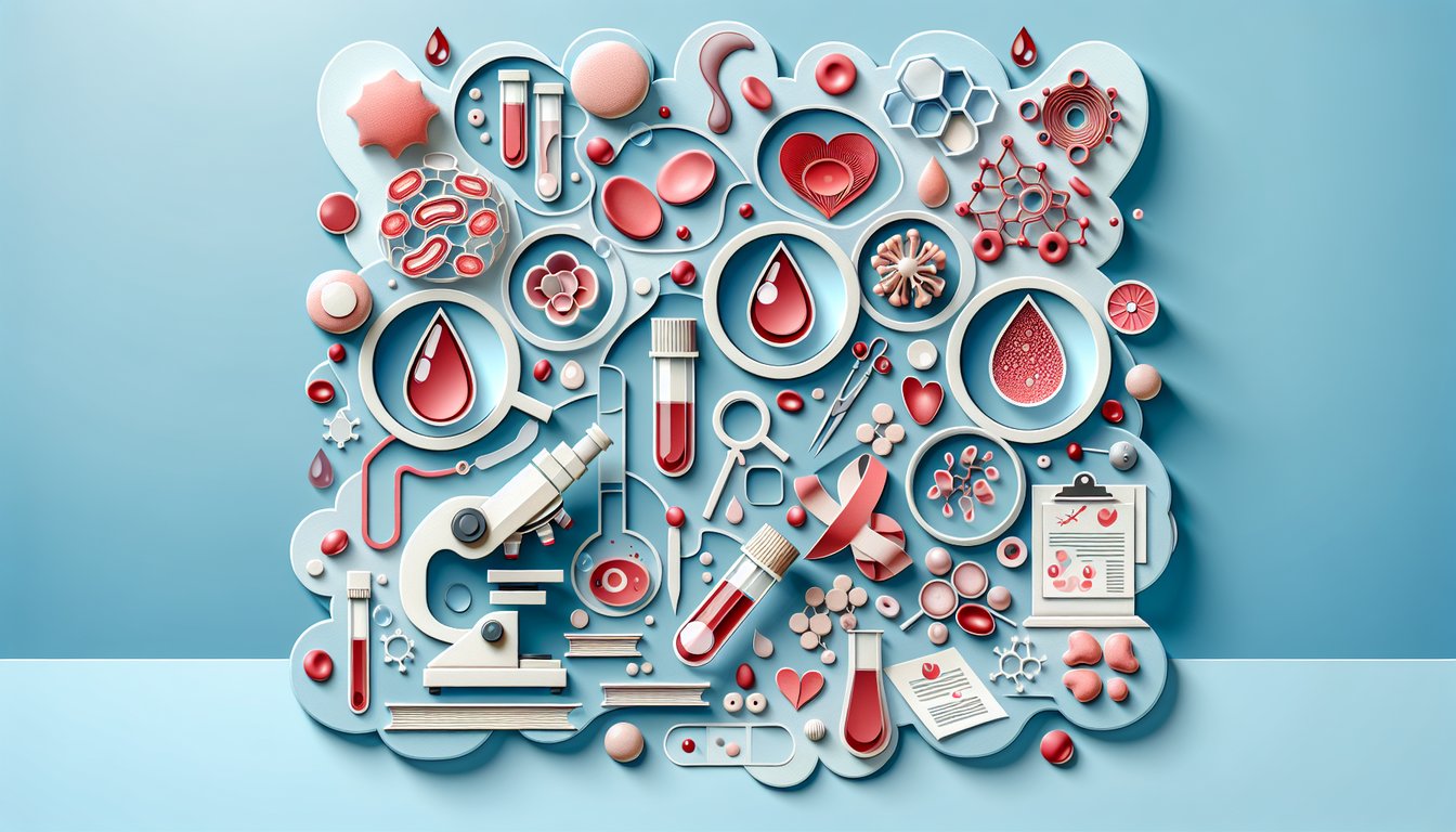 Paper art illustration for Blood Anatomy and Physiology quiz on a sky blue background