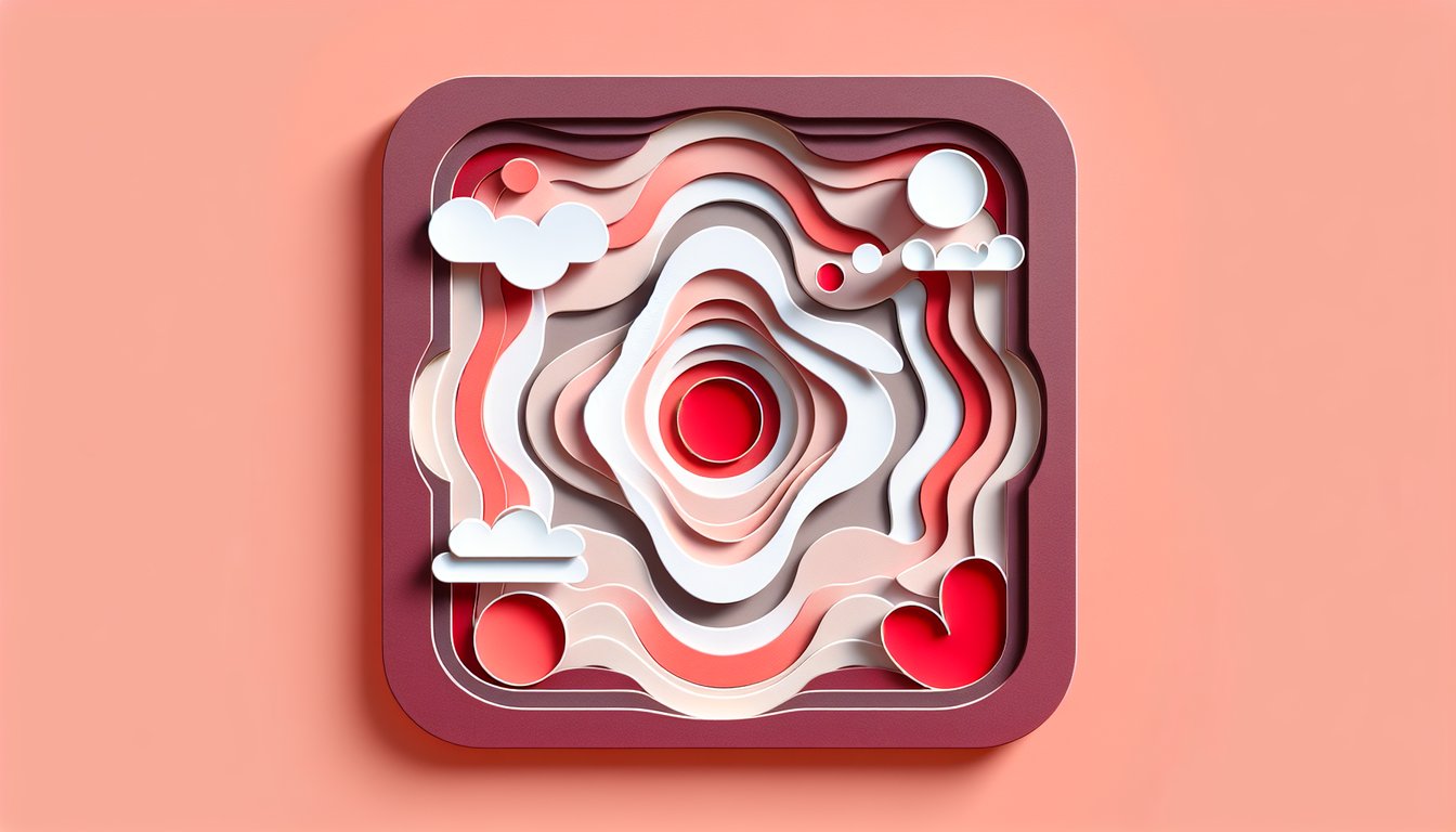 Paper art illustration for blood type personality quiz on a coral background