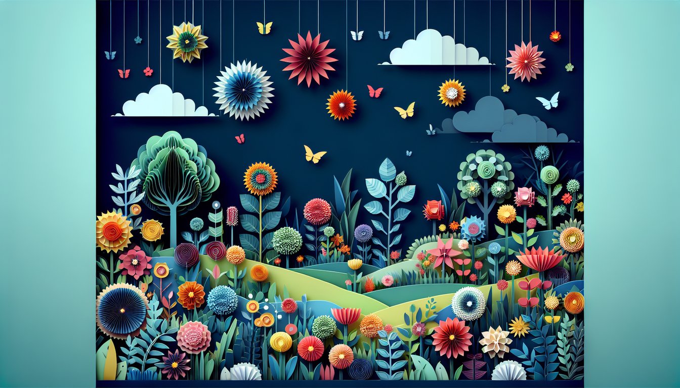 Colorful paper art depicting various annual plants for a knowledge quiz