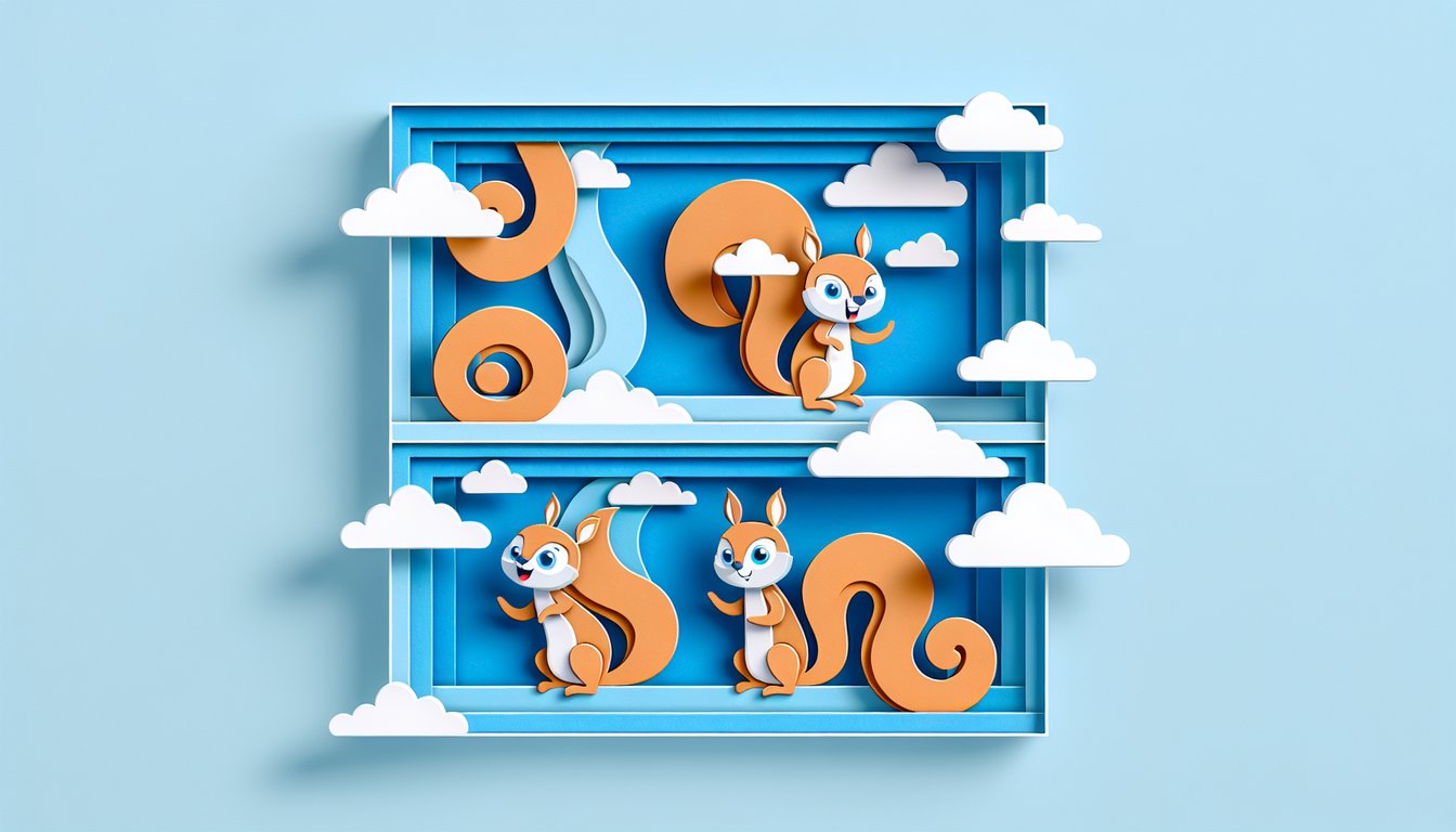 Paper art illustration for Alvin and the Chipmunks character personality quiz on sky blue background.