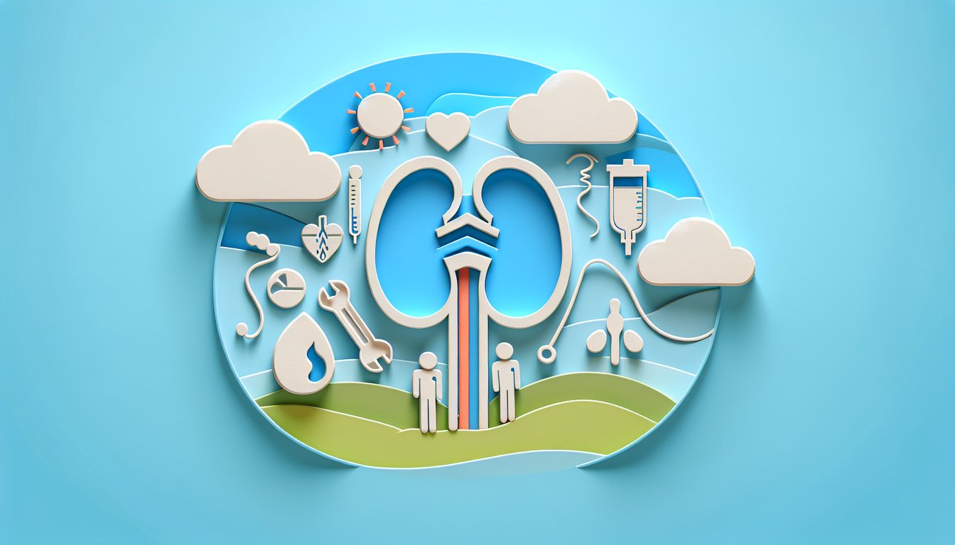 Paper art illustration for a quiz on kidney stone and UTI knowledge on a sky blue background