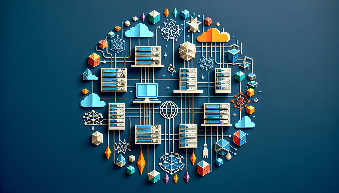Colorful paper art depicting elements related to Networking Fundamentals Chapter Assessment Quiz