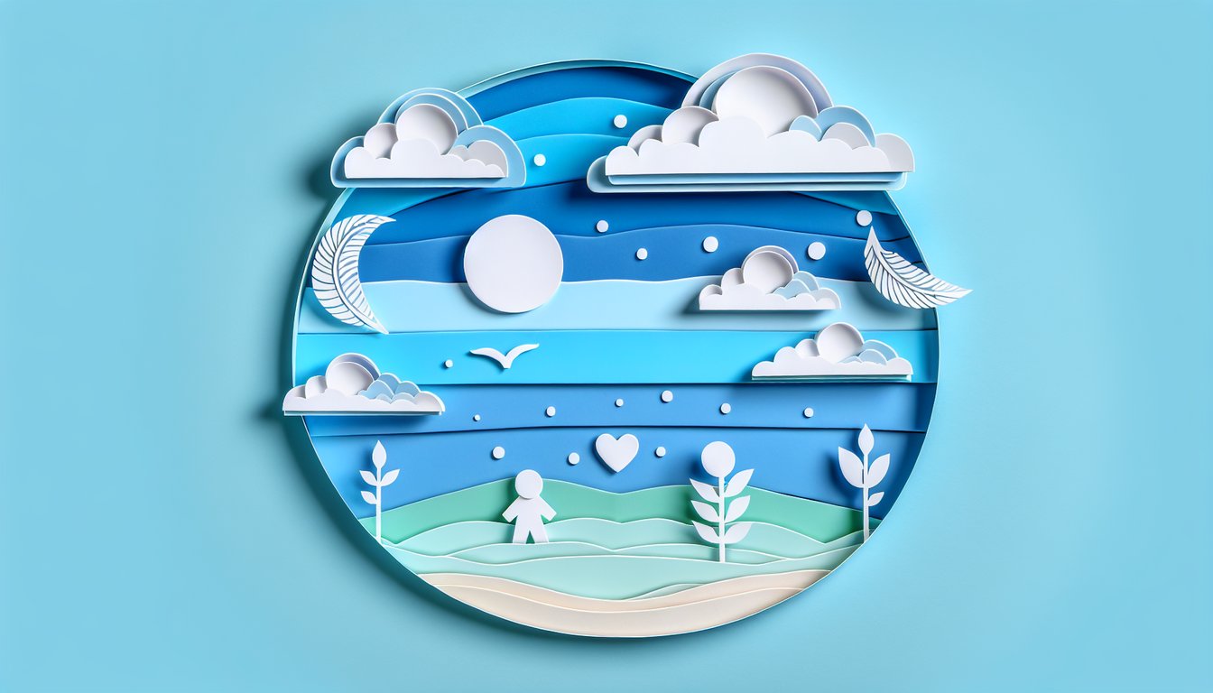 Paper art illustration for abandonment issues quiz on a sky blue background
