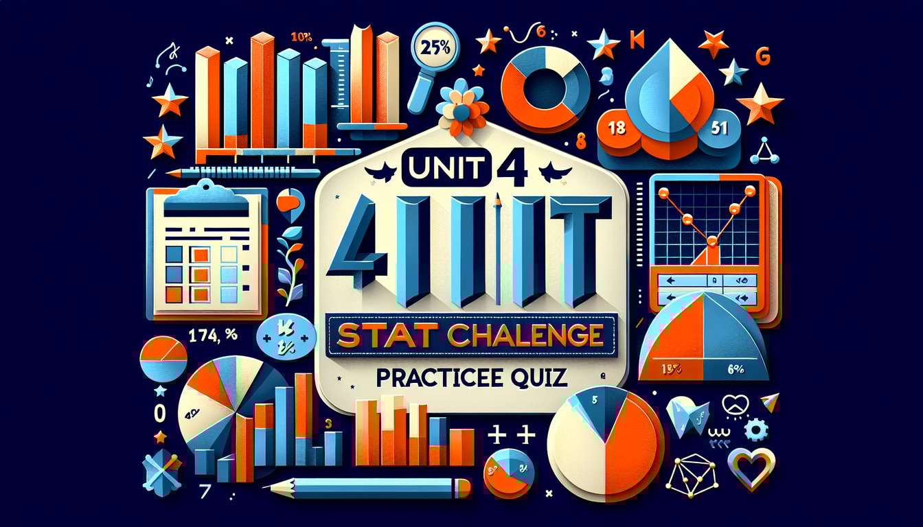 Paper art promoting Unit 4 Stat Challenge, a high school statistics quiz for concept mastery and test prep.