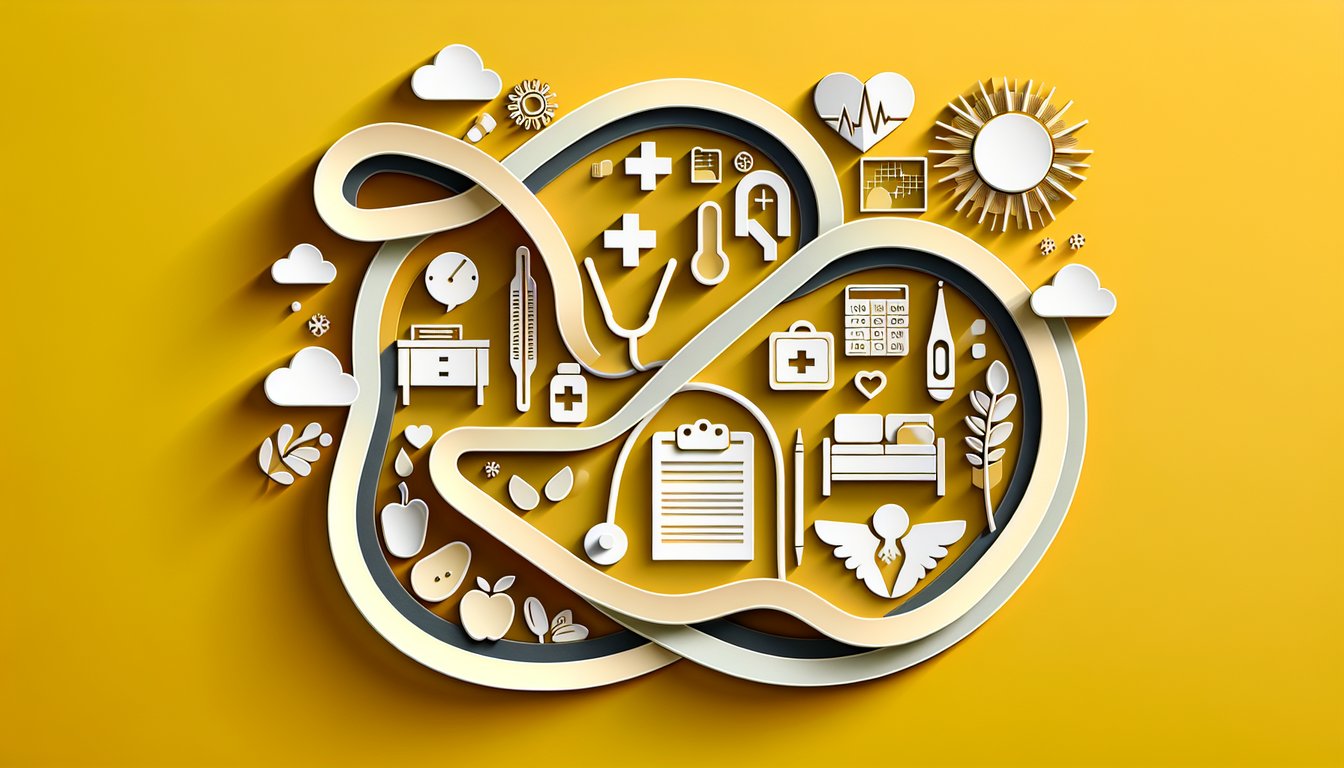 Paper art illustration for health quiz on identifying symptoms and sickness on a golden yellow background
