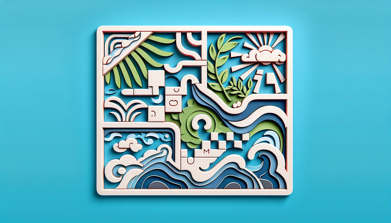 Paper art illustration of unscramble letter tiles and puzzle pieces with quiz title on teal background