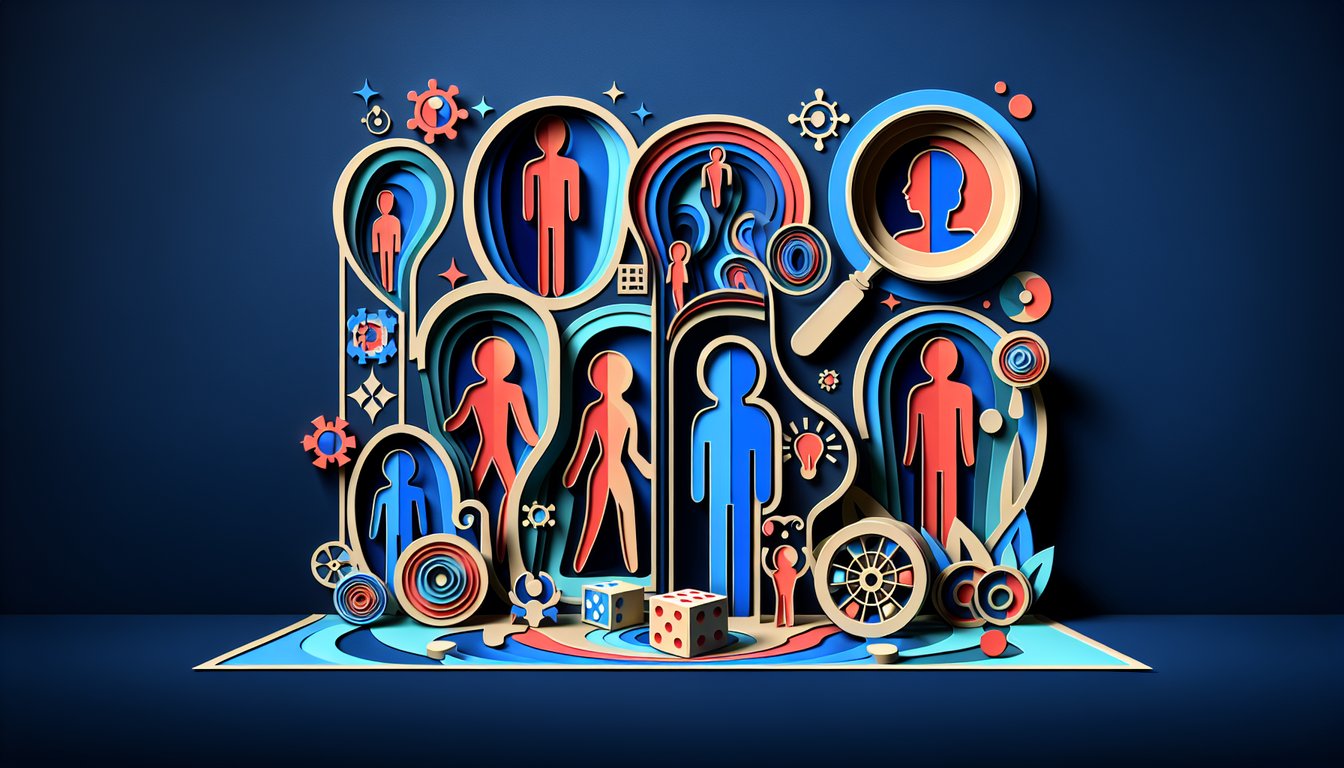 Paper art illustration for quiz about matching personality to Blake Lively character on dark blue background