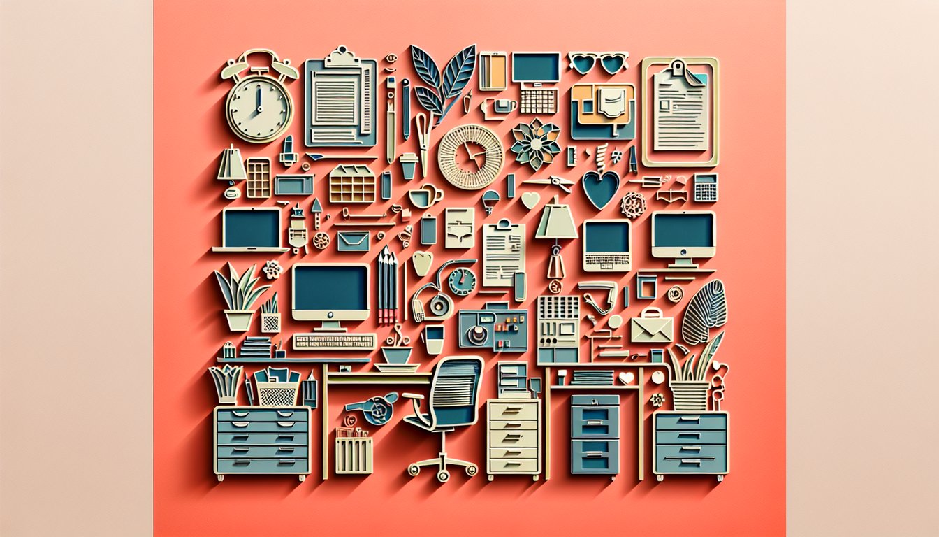 Paper art illustration of office trivia quiz with paper planes question marks Dunder Mifflin logo on coral background