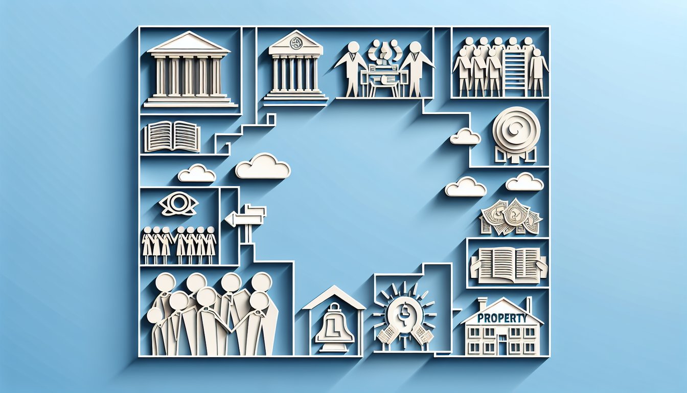 Paper art illustration for Federalist 10 Quizlet quiz on sky blue background